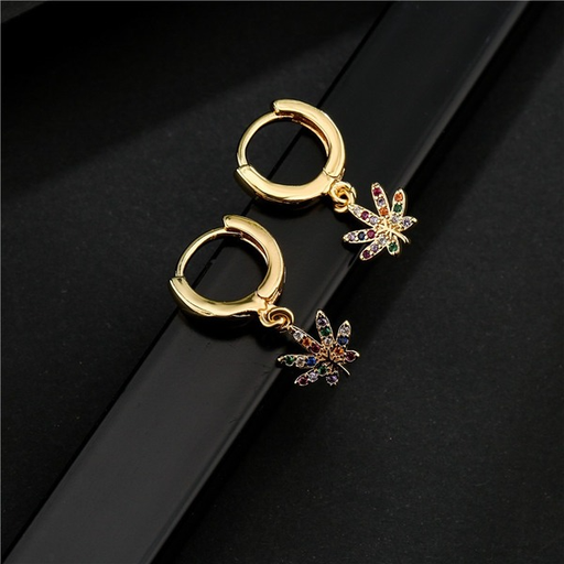 Bulk Jewelry Wholesale leaf shaped copper micro inset color zirconium earrings JDC-ES-ag140 Wholesale factory from China YIWU China