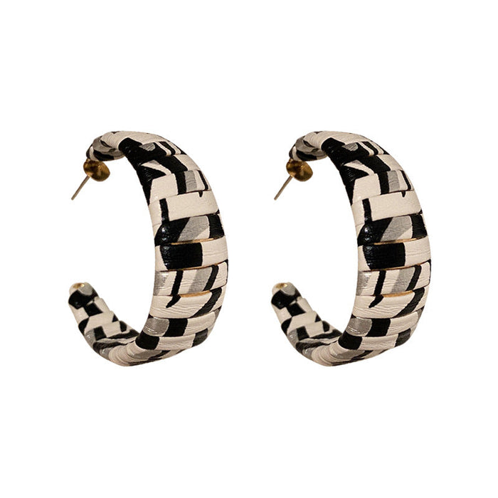 Wholesale leather black and white stripe Earrings JDC-ES-BY-135 Earrings 宝钰 Wholesale Jewelry JoyasDeChina Joyas De China