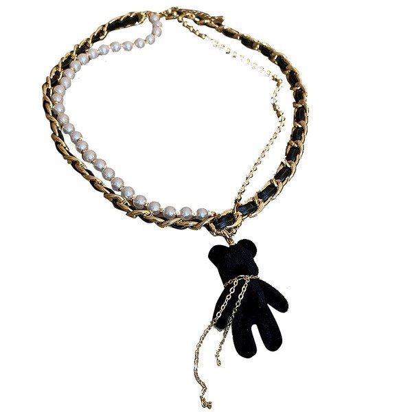 Wholesale Leather Pearl Flocking Bear Alloy Necklaces JDC-NE-BY065 Necklaces 宝钰 Wholesale Jewelry JoyasDeChina Joyas De China