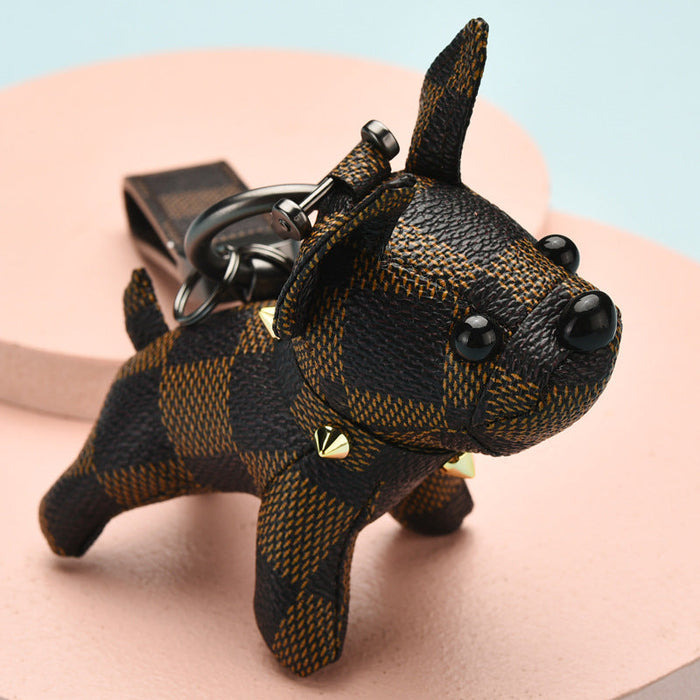 Wholesale leather puppy pendant Keychains JDC-KC-WS013 Keychains JoyasDeChina Brown grid Wholesale Jewelry JoyasDeChina Joyas De China