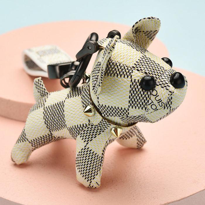 Wholesale leather puppy pendant Keychains JDC-KC-WS013 Keychains JoyasDeChina white grid Wholesale Jewelry JoyasDeChina Joyas De China