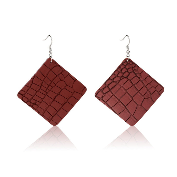 Wholesale leather teardrop print earrings JDC-ES-ManY020 Earrings 满溢 E1903-47 Red Square Wholesale Jewelry JoyasDeChina Joyas De China