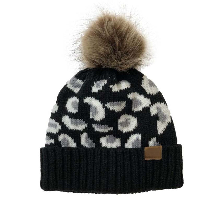 Wholesale leopard pattern flanging knitted woolen hat with fur ball JDC-FH-GSXK009 Fashionhat JoyasDeChina black no logo Wholesale Jewelry JoyasDeChina Joyas De China