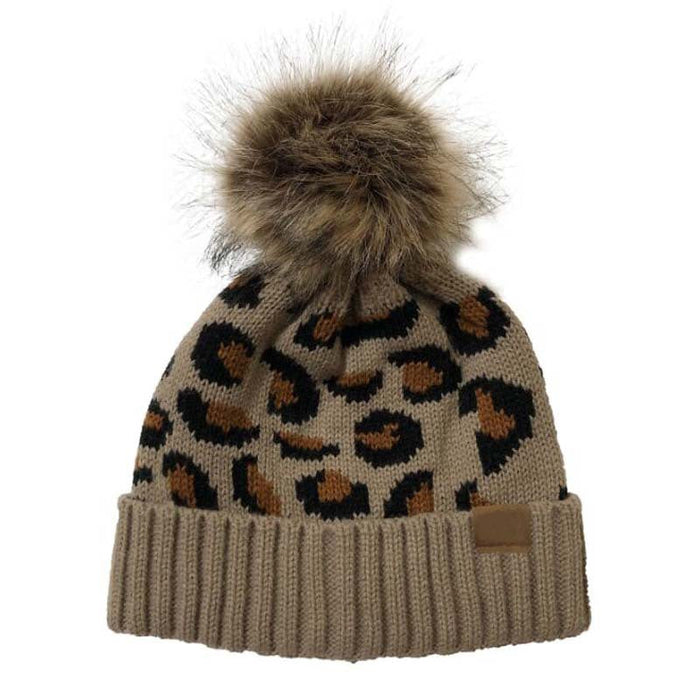 Wholesale leopard pattern flanging knitted woolen hat with fur ball JDC-FH-GSXK009 Fashionhat JoyasDeChina Camel no logo Wholesale Jewelry JoyasDeChina Joyas De China