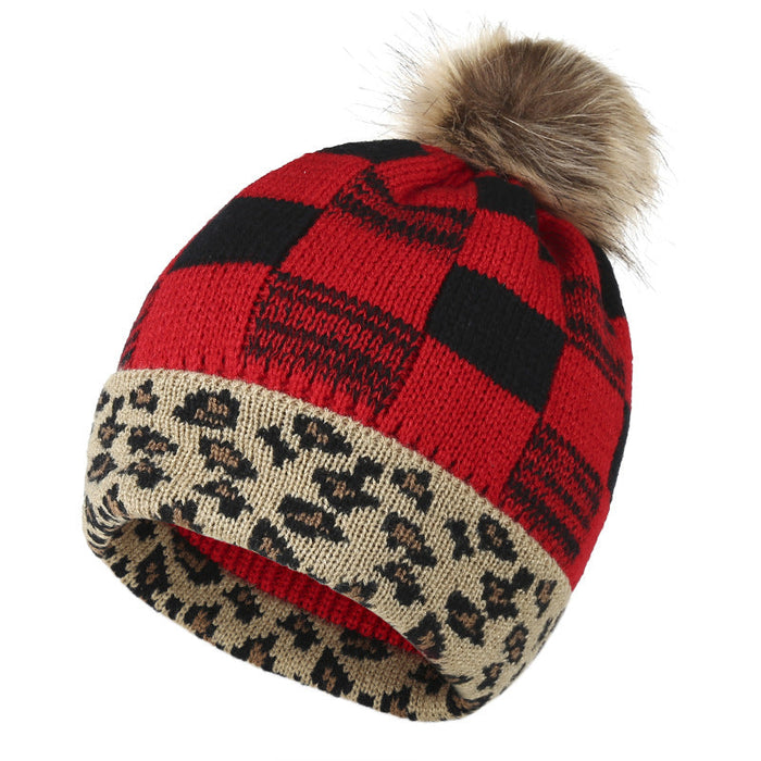 Wholesale leopard Plaid Wool Knitted Hat JDC-FH-GSYH074 FashionHat 予画 Red Average code Wholesale Jewelry JoyasDeChina Joyas De China