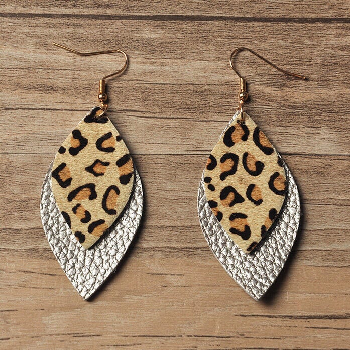 Wholesale Leopard Print Double Leather Earrings JDC-ES-Saip008 Earrings 赛蒲 silver Wholesale Jewelry JoyasDeChina Joyas De China