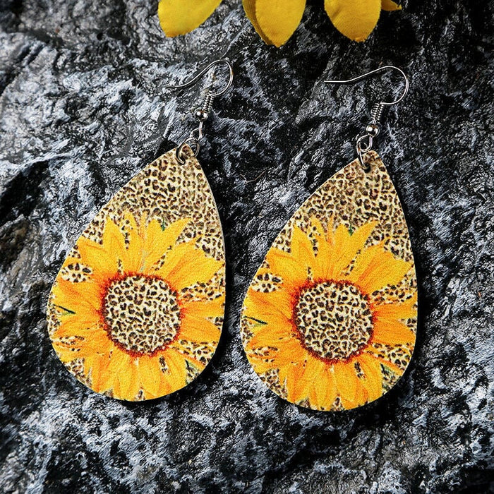 Wholesale Leopard Sunflower Leather Earrings JDC-ES-Saip027 Earrings 赛蒲 Wholesale Jewelry JoyasDeChina Joyas De China