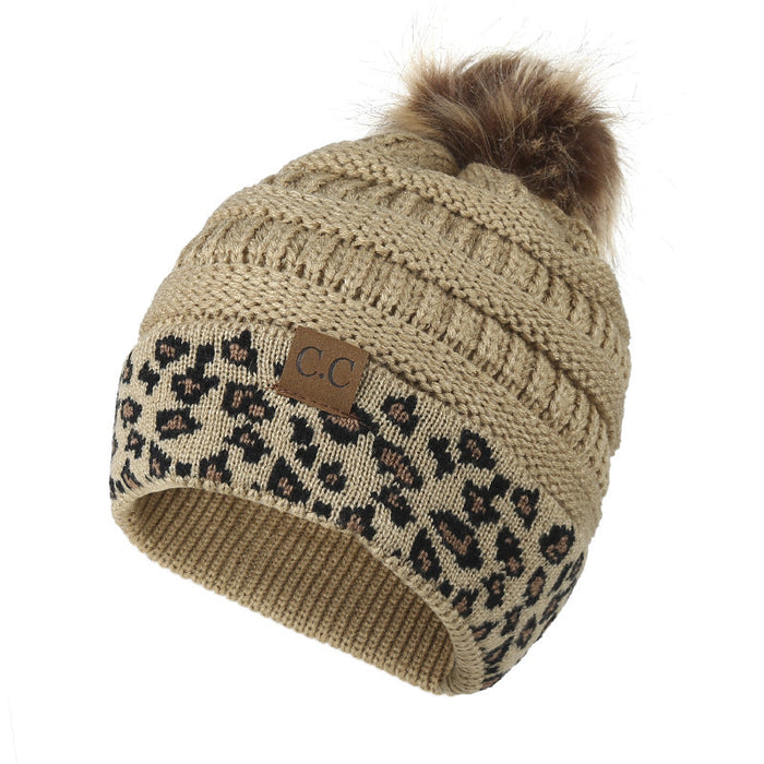 Wholesale leopard wool knitted hat JDC-FH-GSYH084 FashionHat 予画 khaki Band mark Wholesale Jewelry JoyasDeChina Joyas De China