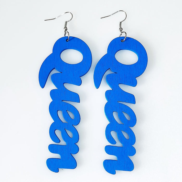 Wholesale Letter QUEEN large Wood earrings MOQ≥2 JDC-ES-AnX006 Earrings 安修 Blue Wholesale Jewelry JoyasDeChina Joyas De China