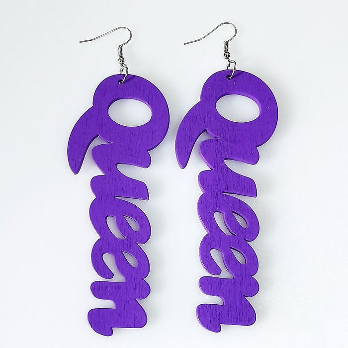 Wholesale Letter QUEEN large Wood earrings MOQ≥2 JDC-ES-AnX006 Earrings 安修 Purple Wholesale Jewelry JoyasDeChina Joyas De China