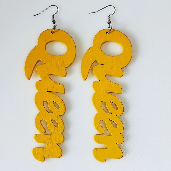 Wholesale Letter QUEEN large Wood earrings MOQ≥2 JDC-ES-AnX006 Earrings 安修 Yellow Wholesale Jewelry JoyasDeChina Joyas De China