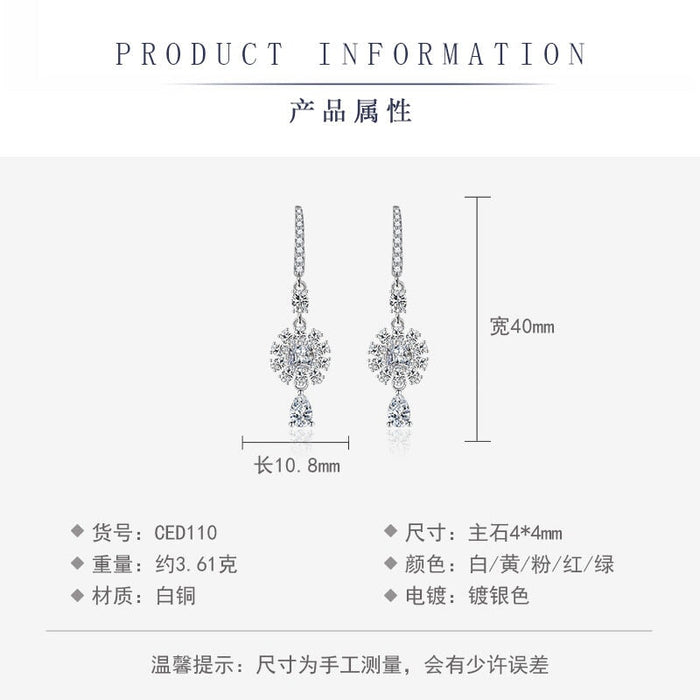 Wholesale long pink diamond plated silver stud earrings JDC-ES-BZ020 Earrings 标志 Wholesale Jewelry JoyasDeChina Joyas De China