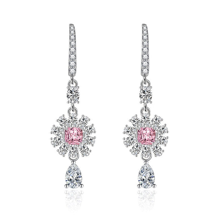 Wholesale long pink diamond plated silver stud earrings JDC-ES-BZ020 Earrings 标志 pink Wholesale Jewelry JoyasDeChina Joyas De China