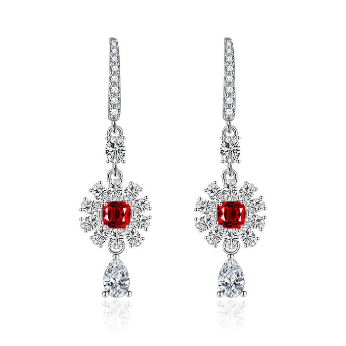 Wholesale long pink diamond plated silver stud earrings JDC-ES-BZ020 Earrings 标志 red Wholesale Jewelry JoyasDeChina Joyas De China