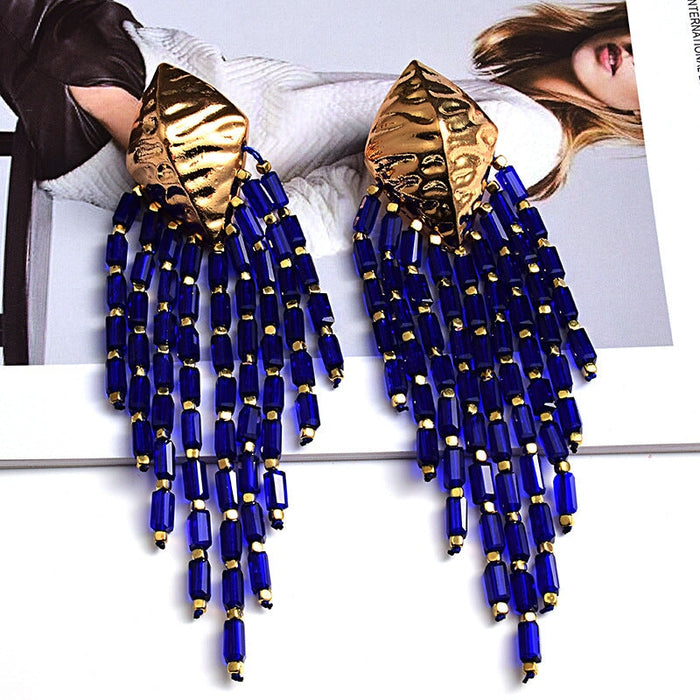 Wholesale Long Tassel Beaded Chain Colorful Earrings JDC-ES-SK041 Earrings 深刻 blue Wholesale Jewelry JoyasDeChina Joyas De China