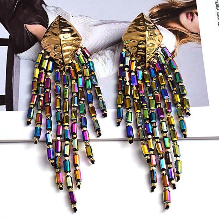Wholesale Long Tassel Beaded Chain Colorful Earrings JDC-ES-SK041 Earrings 深刻 Color Wholesale Jewelry JoyasDeChina Joyas De China