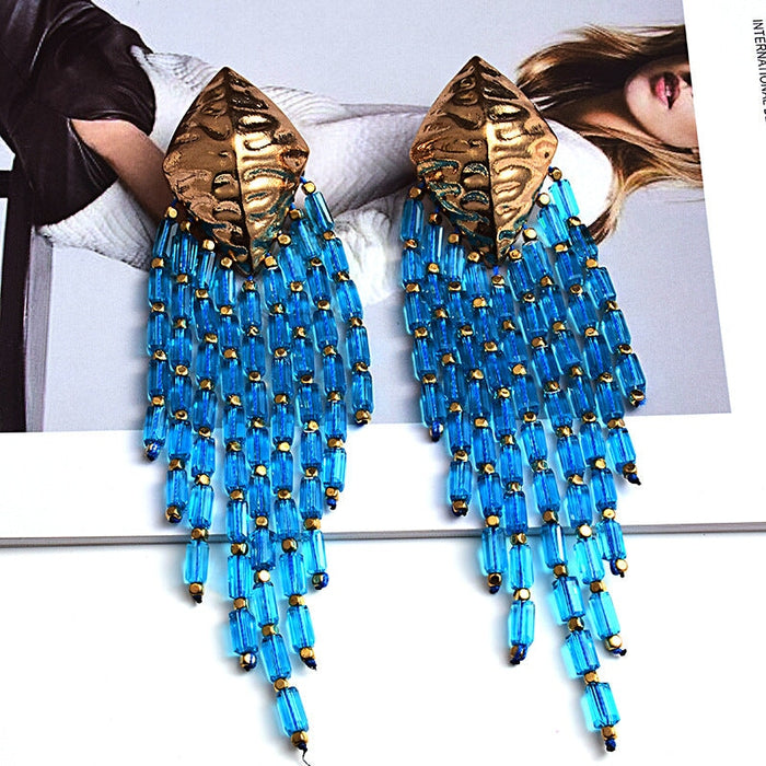 Wholesale Long Tassel Beaded Chain Colorful Earrings JDC-ES-SK041 Earrings 深刻 Light blue Wholesale Jewelry JoyasDeChina Joyas De China