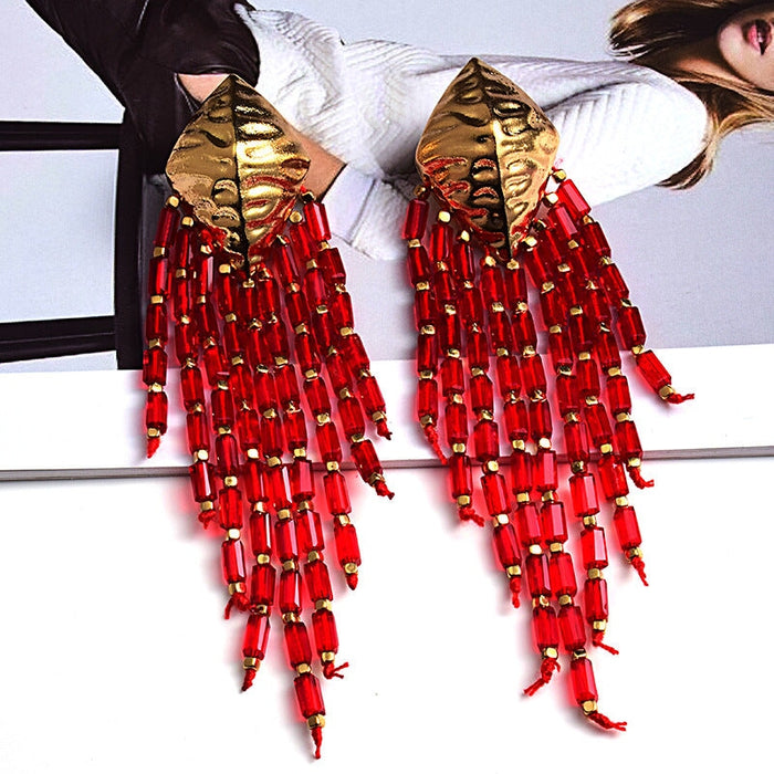 Wholesale Long Tassel Beaded Chain Colorful Earrings JDC-ES-SK041 Earrings 深刻 Red Wholesale Jewelry JoyasDeChina Joyas De China
