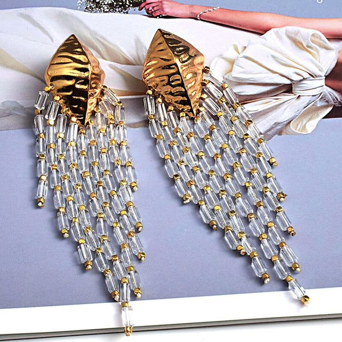 Wholesale Long Tassel Beaded Chain Colorful Earrings JDC-ES-SK041 Earrings 深刻 White Wholesale Jewelry JoyasDeChina Joyas De China