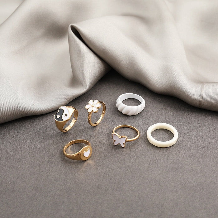 Wholesale love drip oil butterfly daisy alloy ring 6 piece set JDC-RS-F078 Rings 韩之尚 Wholesale Jewelry JoyasDeChina Joyas De China