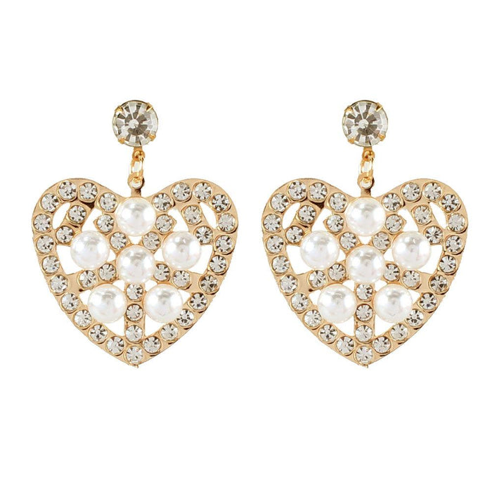 Wholesale love pearl and Rhinestone alloy earrings JDC-ES-TC191 Earrings JoyasDeChina golden Wholesale Jewelry JoyasDeChina Joyas De China