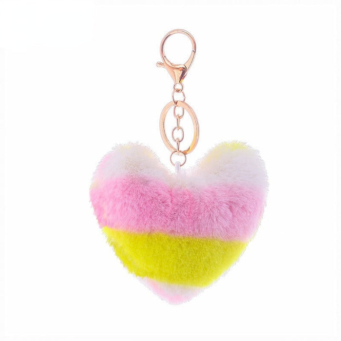 Wholesale Love Pendant Color Plush Pom Pom Keychain JDC-KC-PRY006 Keychains 彭日耀 yellow pink 10CMX9CM Wholesale Jewelry JoyasDeChina Joyas De China
