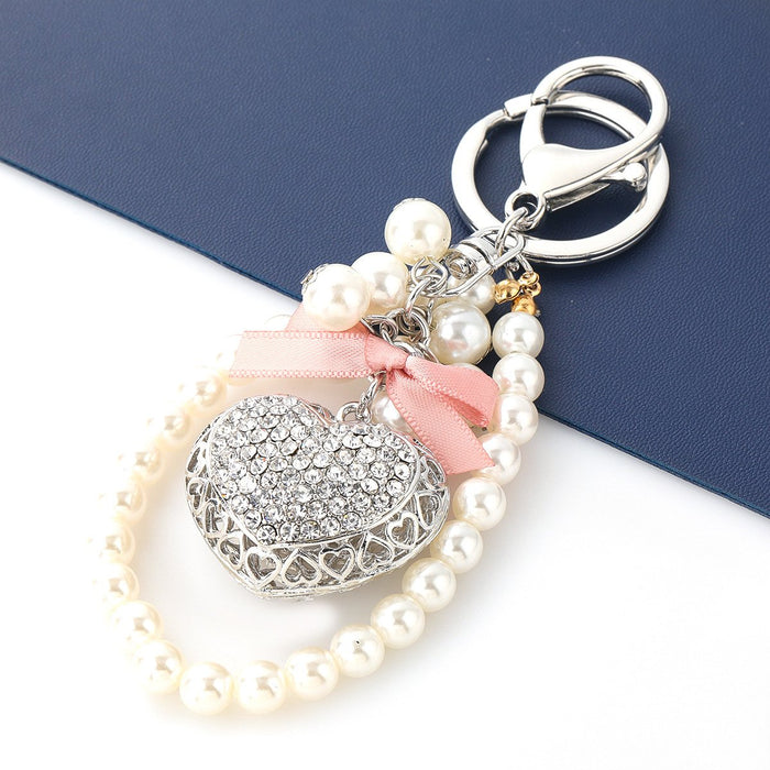 Bulk Jewelry Wholesale love shaped alloy inlaid diamond imitation pearl string keychains JDC-KC-CL019 Wholesale factory from China YIWU China