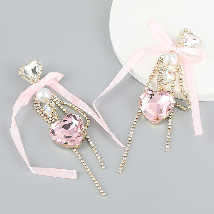 Wholesale love shaped glass diamond studded Tassel Earrings JDC-ES-JL530 Earrings JoyasDeChina pink Wholesale Jewelry JoyasDeChina Joyas De China