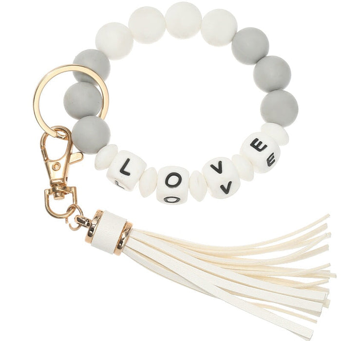 Wholesale LOVE Silicone Beaded Leather Tassel Keychain JDC-KC-HeYu001 Keychains 荷玉 Wholesale Jewelry JoyasDeChina Joyas De China