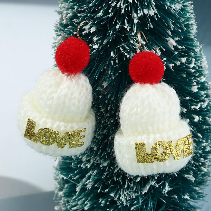 Wholesale lovely soft cute wool letter Christmas hat Earrings JDC-ES-E271 Earrings JoyasDeChina EZ3848baise Wholesale Jewelry JoyasDeChina Joyas De China