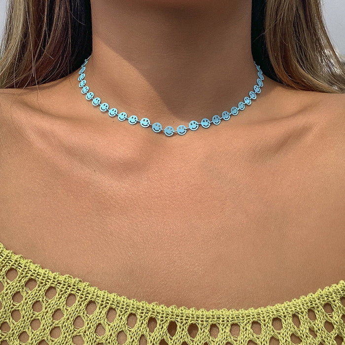 Wholesale macaron color alloy spray paint necklaces JDC-NE-DN064 Necklaces 道妮 blue Wholesale Jewelry JoyasDeChina Joyas De China