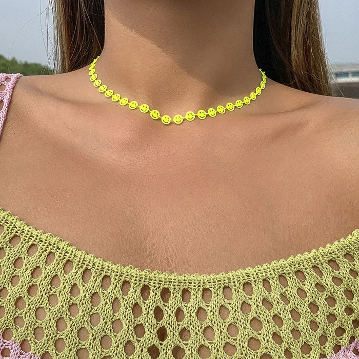 Wholesale macaron color alloy spray paint necklaces JDC-NE-DN064 Necklaces 道妮 Fluorescent green Wholesale Jewelry JoyasDeChina Joyas De China