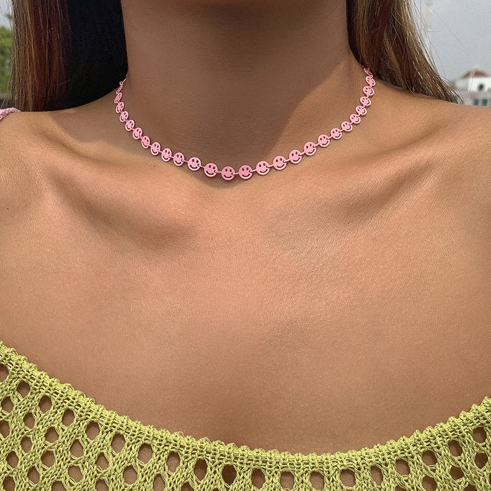 Wholesale macaron color alloy spray paint necklaces JDC-NE-DN064 Necklaces 道妮 pink Wholesale Jewelry JoyasDeChina Joyas De China