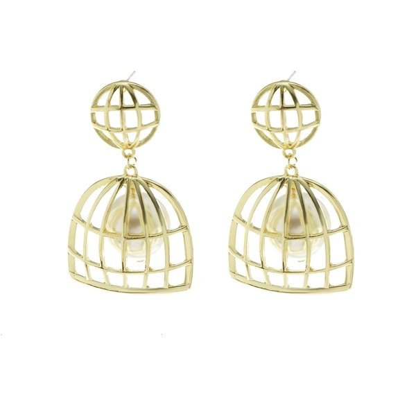 Wholesale metal birdcage pendant earrings JDC-ES-NZ061 Earrings 奈珠 Wholesale Jewelry JoyasDeChina Joyas De China