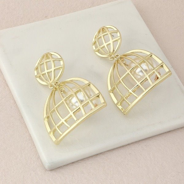 Wholesale metal birdcage pendant earrings JDC-ES-NZ061 Earrings 奈珠 Wholesale Jewelry JoyasDeChina Joyas De China