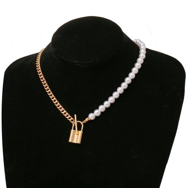 Bulk Jewelry Wholesale metal chain, clavicle chain, metal lock, pendant, pearl necklace JDC-NE-F336 Wholesale factory from China YIWU China