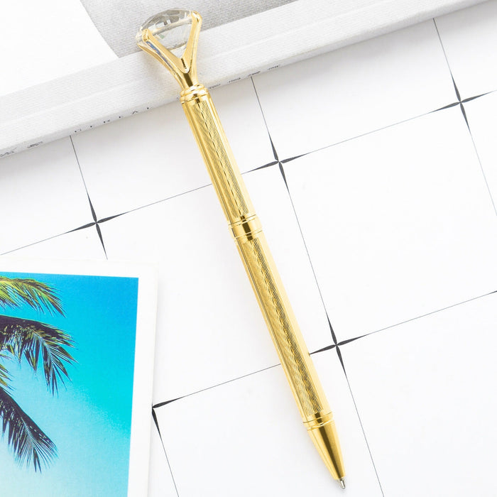 Wholesale metal electroplated engraving flower large diamond ballpoint pen JDC-BP-ZhenK002 Ballpoint Pen 振凯 Golden 1.0 Wholesale Jewelry JoyasDeChina Joyas De China