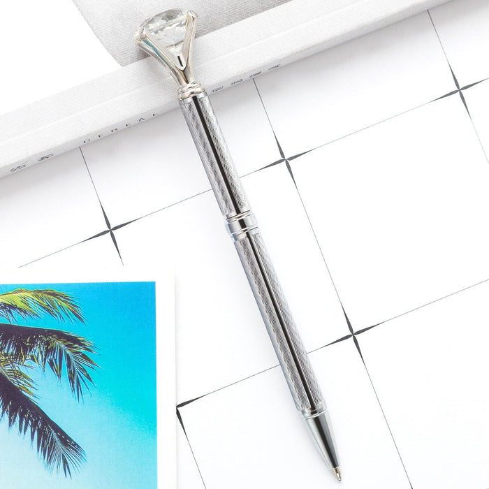 Wholesale metal electroplated engraving flower large diamond ballpoint pen JDC-BP-ZhenK002 Ballpoint Pen 振凯 silver 1.0 Wholesale Jewelry JoyasDeChina Joyas De China