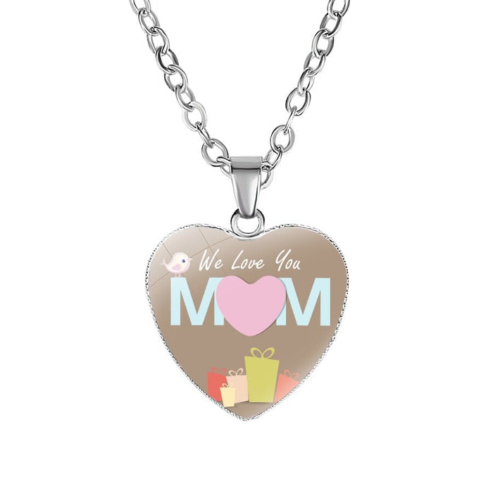 Wholesale Metal Glass MOM Heart Shape Mother's Day Pendant Necklace JDC-NE-NingX001 Necklaces 柠祥 62046702 Wholesale Jewelry JoyasDeChina Joyas De China