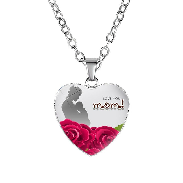 Wholesale Metal Glass MOM Heart Shape Mother's Day Pendant Necklace JDC-NE-NingX001 Necklaces 柠祥 62046704 Wholesale Jewelry JoyasDeChina Joyas De China