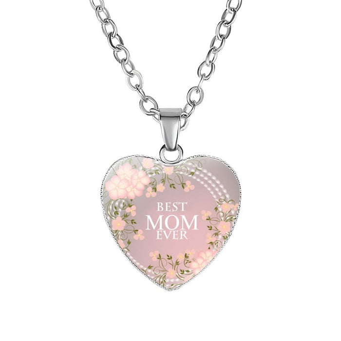 Wholesale Metal Glass MOM Heart Shape Mother's Day Pendant Necklace JDC-NE-NingX001 Necklaces 柠祥 62046707 Wholesale Jewelry JoyasDeChina Joyas De China