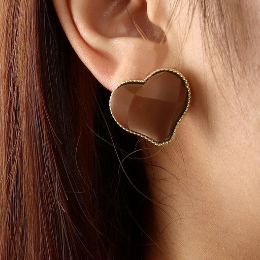 Wholesale metal heart shaped earrings JDC-ES-NZ062 Earrings 奈珠 Wholesale Jewelry JoyasDeChina Joyas De China