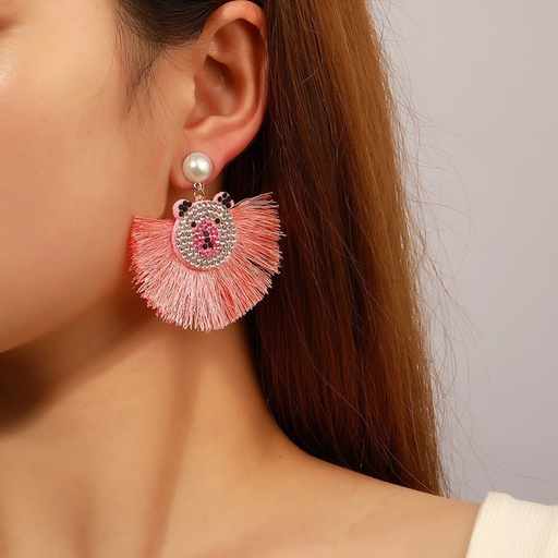 Wholesale metal pearl fan-shaped tassel bear earrings JDC-ES-D743 Earrings JoyasDeChina Wholesale Jewelry JoyasDeChina Joyas De China