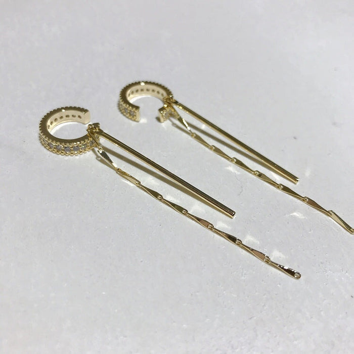 Wholesale micro-zircon C type tassel ear clip JDC-ES-ChiH003 Earrings 池豪 Golden Wholesale Jewelry JoyasDeChina Joyas De China