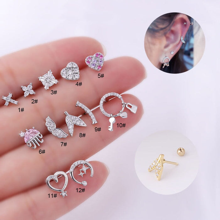 Wholesale micro-zircon stainless steel thin rod piercing stud earrings MOQ≥2 JDC-ES-Henst006 Piercings 亨森 Wholesale Jewelry JoyasDeChina Joyas De China