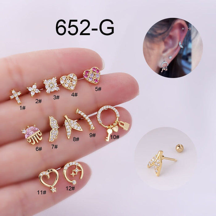 Wholesale micro-zircon stainless steel thin rod piercing stud earrings MOQ≥2 JDC-ES-Henst006 Piercings 亨森 Wholesale Jewelry JoyasDeChina Joyas De China