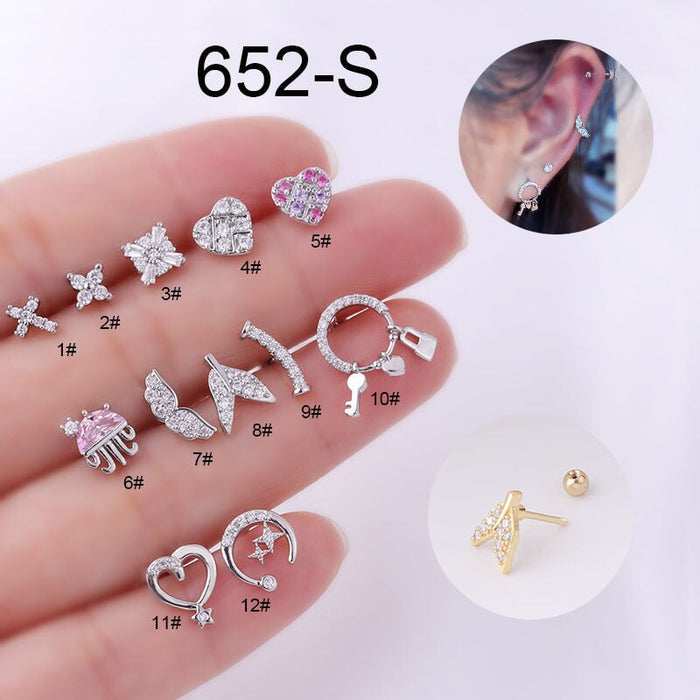 Wholesale micro-zircon stainless steel thin rod piercing stud earrings MOQ≥2 JDC-ES-Henst006 Piercings 亨森 Wholesale Jewelry JoyasDeChina Joyas De China