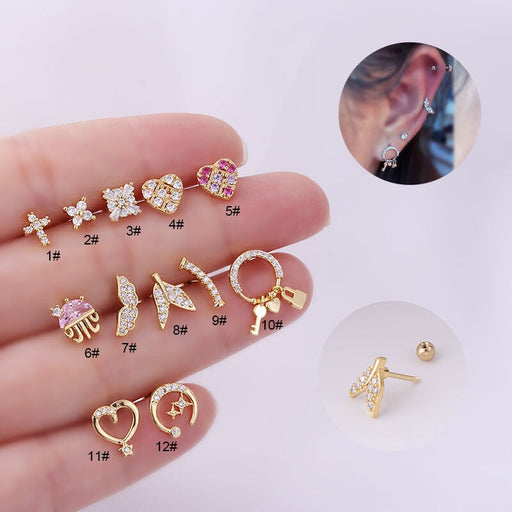 Wholesale micro-zircon stainless steel thin rod piercing stud earrings MOQ≥2 JDC-ES-Henst006 Piercings 亨森 Wholesale Jewelry JoyasDeChina Joyas De China