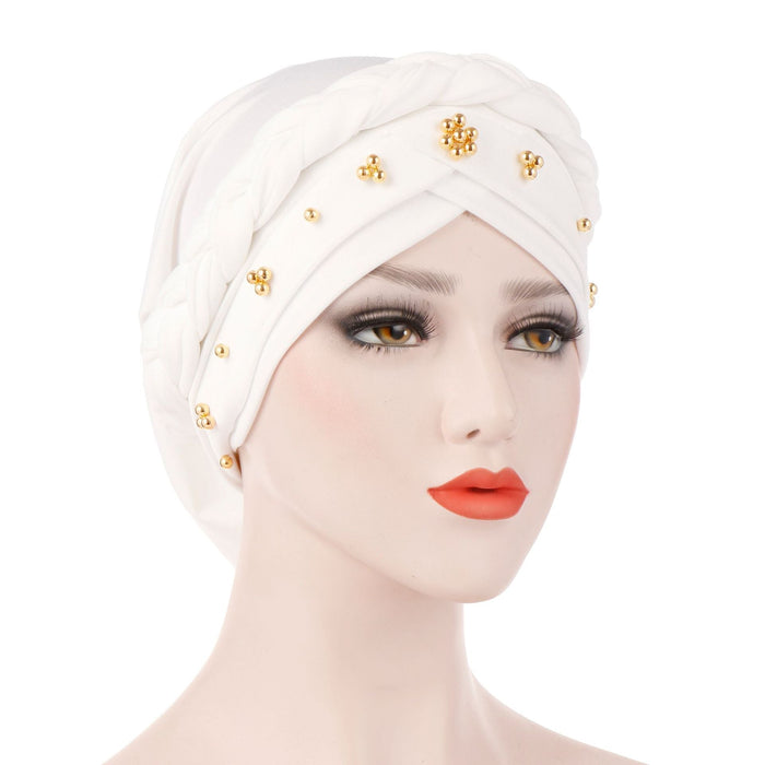 Wholesale milk silk monochromatic beaded whip turban hat JDC-FH-QD003 Fashionhat 群德 white Wholesale Jewelry JoyasDeChina Joyas De China