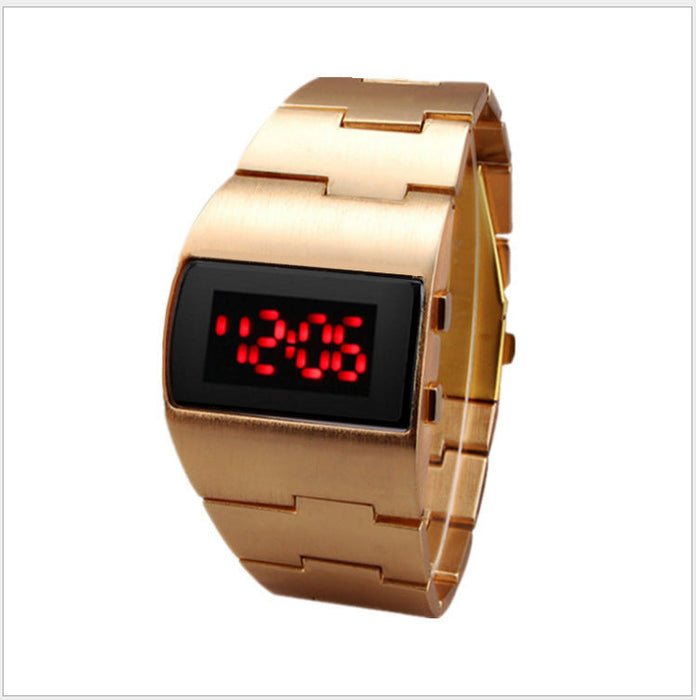 Wholesale Mineral Tempered Glass Mirror Alloy Stainless Steel Push Button LED Electronic Watch JDC-WH-Jinj035 Watch 金嘉 golden red light Wholesale Jewelry JoyasDeChina Joyas De China